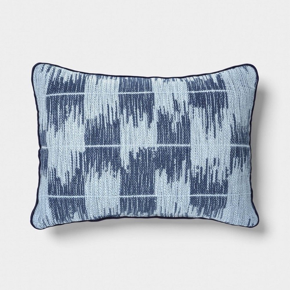 Threshold 14x20 Ikat Woven Lumbar Throw Pillow Light Blue Navy New